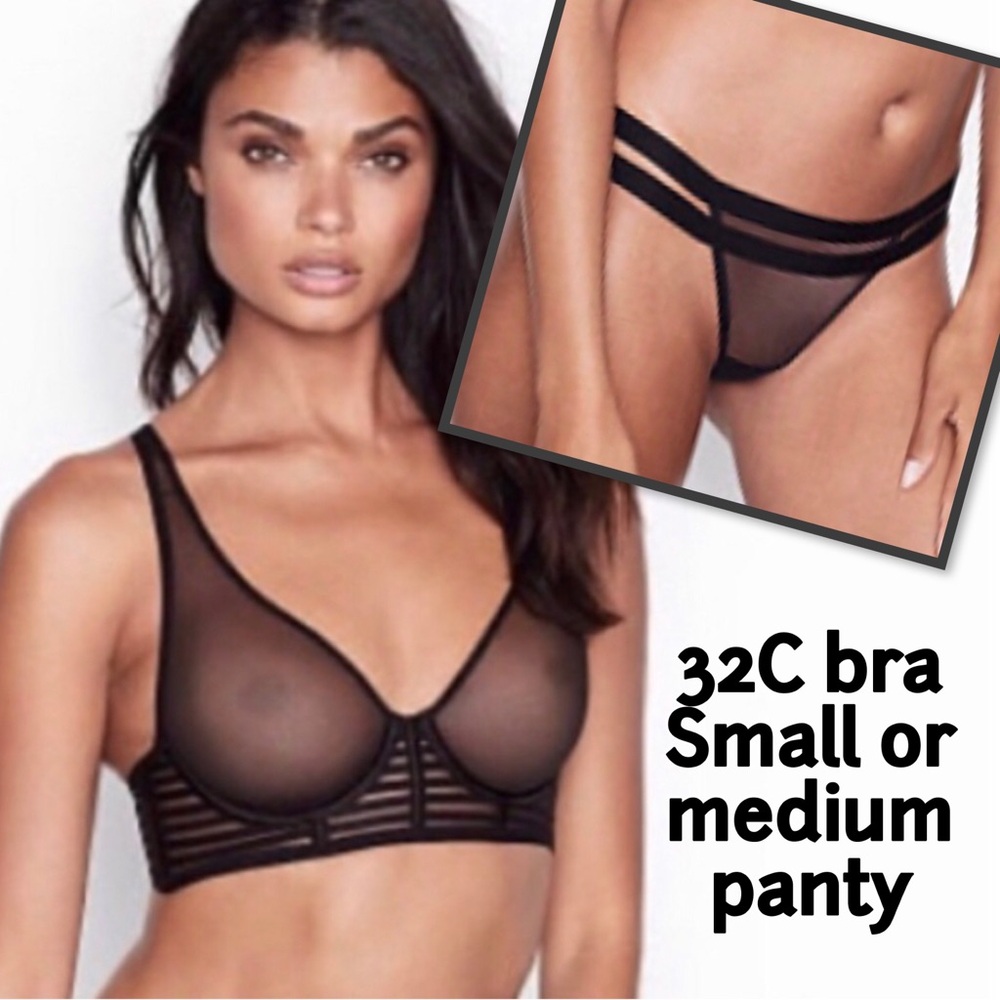 Bra panty set Victoria's Secret black 32C Medium strappy nwt